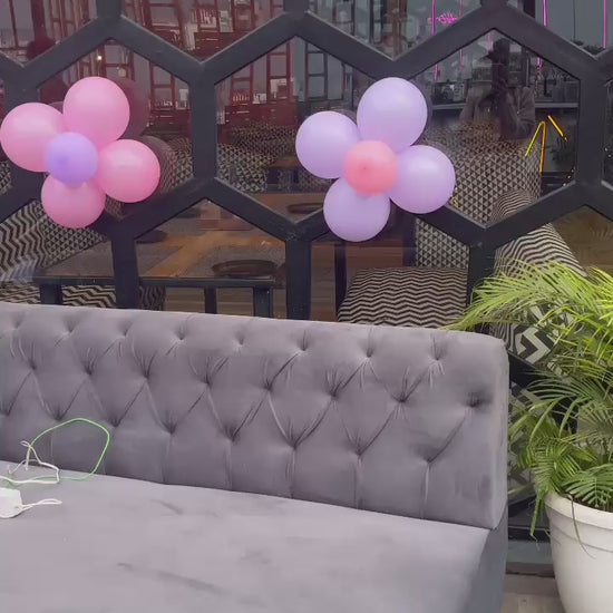 Disney Princess Sofia themed birthday setup in Jaipur featuring pink, purple, and gold balloons by Shava Moments.