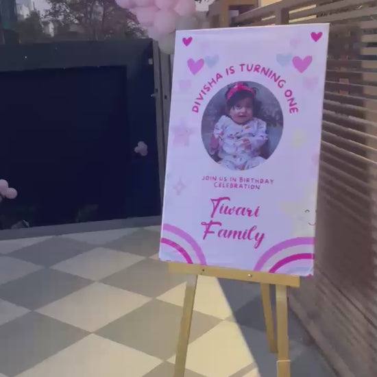 Elegant outdoor birthday party setup in Jaipur featuring a pastel and purple balloon entrance arch by Shava Moments